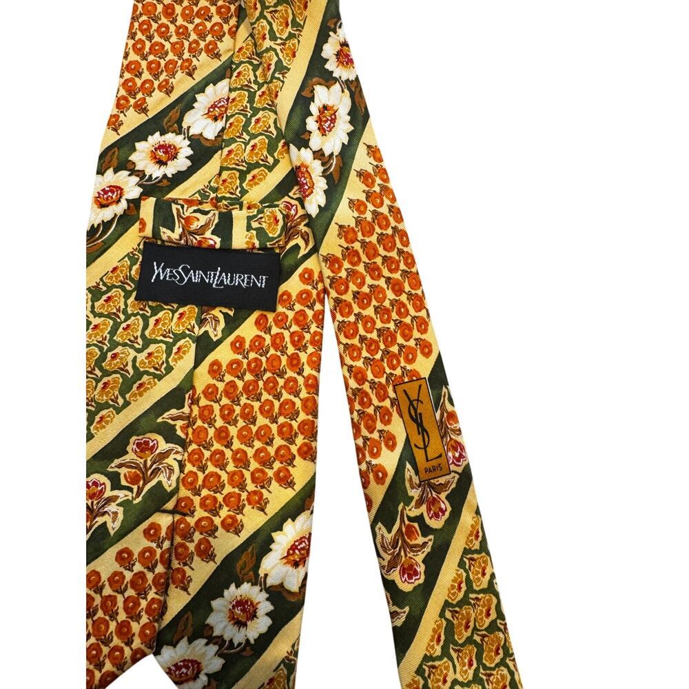 Vintage Yves Saint Laurent Silk Floral Stripe Tie 3.75” Made in Italy 80s 90s - Picture 4 of 5